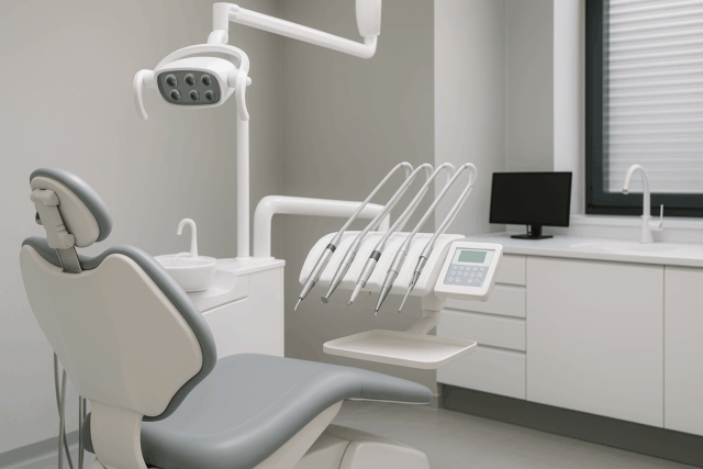 Сучасний стоматологічний кабінет із стоматологічним кріслом та сучасним обладнанням